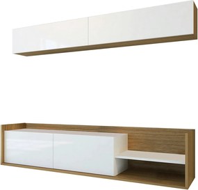 Mobilier living KALE, alb/stejar, PAL melaminat, 2 piese