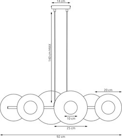 Lustră suspendată pe cablu UMBRA, 6x G9, 8W, 230V, negru