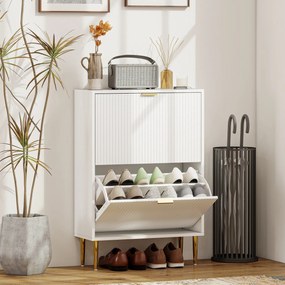 HOMCOM Dulap pentru pantofi pentru 12 perechi de pantofi cu 2 sertare rabatabile, Alb | Aosom Romania