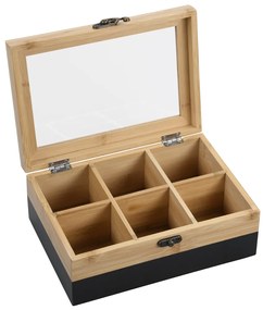 Cutie de ceai din bambus cu 6 compartimente, 21 x 15 x 8 cm