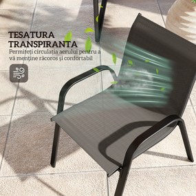 Outsunny Set Mobilier de Grădină din 4 Piese cu Canapea, 2 Scaune Stivuibile și Măsuță de Cafea, 113x66x79 cm, Negru | Aosom Romania