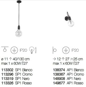 Aplica moderna EDISON AP1 BIANCO 138374