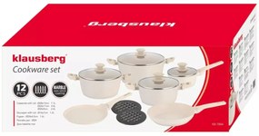 Set de oale 12 piese, aluminiu cu strat antiaderent, culoare crem Klausberg KB7884, potrivite pentru toate tipurile de plita