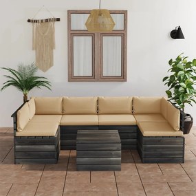 Set mobilier gradina din paleti cu perne, 7 piese, lemn de pin Bej, 7