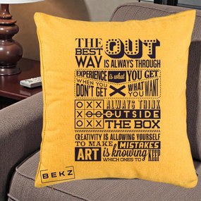 Perna Decorativa Citate Creativitate Albastru, 40x40 cm, Galben, Husa Detasabila, Perna Inclusa, BEKZ®