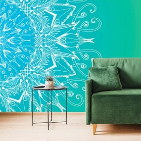 Tapet mandala albă pe fundal verde-albastru