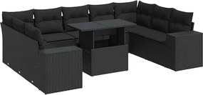 vidaXL Set canapele de grădină cu perne, 10 piese, negru, poliratan