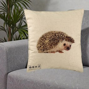 Perna Decorativa Arici Fotorealist, 40x40 cm, Bej, Husa Detasabila, Perna Inclusa, BEKZ®