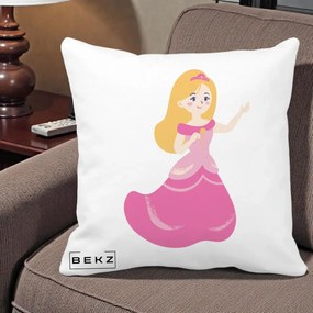 Perna Personalizata Printesa Roz cu Microfon, 40x40 cm, Alba Mata, Husa Detasabila, Perna Inclusa, BEKZ®