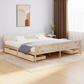 Cadru de pat cu 4 sertare, 200x200 cm, lemn masiv de pin Maro, 200 x 200 cm, 4 Sertare