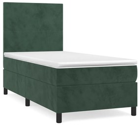 3142878 vidaXL Pat box spring cu saltea, verde închis, 90x190 cm, catifea