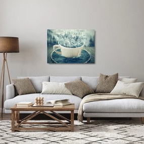 Tablou pe sticlă - Lumea de iarnă într-o căniță (70x50 cm)