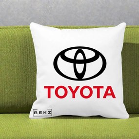 Perna Personalizata cu emblema Toyota, 40x40 cm, Alba Mata, Husa Detasabila, Perna Inclusa, BEKZ®