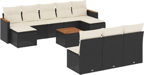 vidaXL Set canapele de grădină cu perne, 11 piese, negru, poliratan