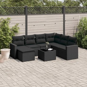 3219295 vidaXL Set mobilier de grădină cu perne, 8 piese, negru, poliratan