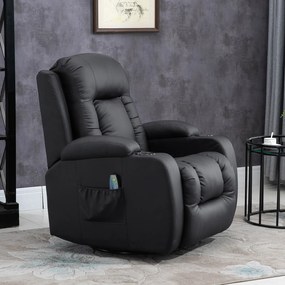 HOMCOM Fotoliu Relax pentru Masaj Rabatabil din Imitatie de Piele Bej cu 8 Puncte de Masaj si Telecomanda, 85x94x104cm, Negru | AOSOM RO