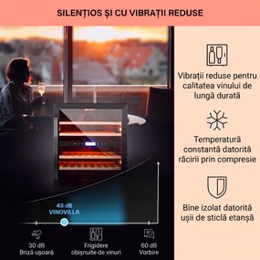 Klarstein Vinovilla  Onyx 43, frigider pentru vin cu două zone, 129 l, 43 de sticle, 3 culori