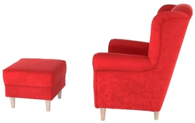 Fotoliu cu taburet, material roşu, ASTRID