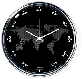 Ceas invers cu o hartă mondială - negru, diametru 32 cm | DSGN