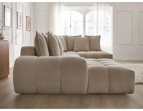 Colțar taupe extensibil/cu spațiu de depozitare cu tapițerie din chenille (cu colț pe partea dreaptă/în formă de "U") Everest – Bobochic Paris