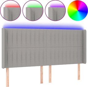 vidaXL Tăblie de pat cu LED, gri deschis, 183x16x118/128 cm, textil