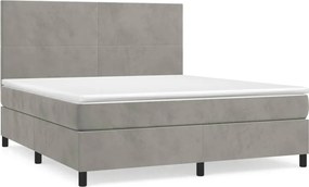 vidaXL Pat box spring cu saltea, gri deschis, 160x200 cm, catifea