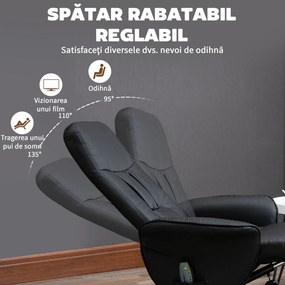 HOMCOM Fotoliu Relaxant cu Suport pentru Picioare, Reclinabil 145° cu Șezut Rotativ, cu 10 Puncte de Masaj, Negru | Aosom Romania