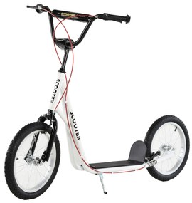 HOMCOM Trotinetă pentru copii Trotinetă oraș Treticiclu Kickboard cu roți pneumatice și frână de mână Trotinetă copii pliabilă de la 5 ani 16 inch Alb 139 x 58 x 90-96 cm | Aosom Romania