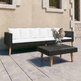 3059335 vidaXL Set mobilier de grădină cu perne, 2 piese, negru, poliratan