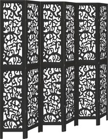 vidaXL Paravan de cameră cu 6 panouri, negru, lemn masiv paulownia