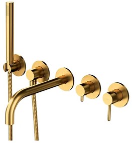 Baterie cada - dus incastrata Omnires Y 5 orificii auriu cu corp ingropat si set de dus