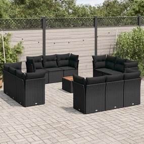vidaXL Set mobilier de grădină cu perne, 13 piese, negru, poliratan