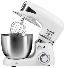Robot de bucatarie cu bol din otel Hausberg HB-7605AB, 1000W, 5 L, 6 viteze, LED, Blender, Mixer, Masină de tocat carne, Alb