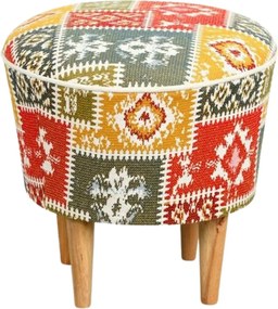 Taburet RUG, multicolor/stejar, material textil/lemn, 42x42x42 cm
