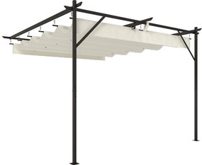 Outsunny Pergolă Adosată 3x3 m cu Acoperiș Retractabil, Orificii de Drenaj, Pergolă de Grădină din Poliester și Oțel, pentru Terasă, Exterior, UV30+, Alb Crem | Aosom Romania