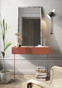 Consolă / masă de toaletă modernăcu două sertare Desin 2S - ceramică roșie / Stejar nagano