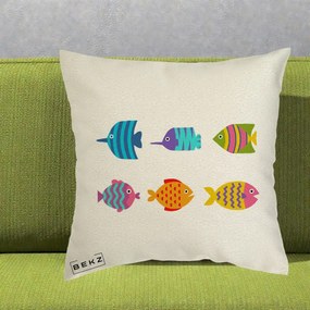 Perna Decorativa Pesti Colorati Cartoon, 40x40 cm, Ecru, Husa Detasabila, Perna Inclusa, BEKZ®