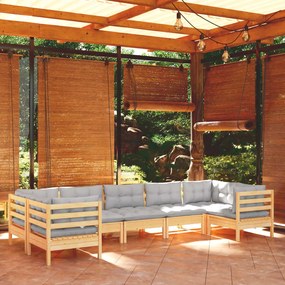 3097306 vidaXL Set mobilier grădină cu perne gri, 7 piese, lemn masiv de pin