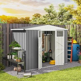 Outsunny Magazie pentru Unelte din Oțel Galvanizat cu 2 Uși, 246x117x180 cm, Gri Deschis | Aosom Romania