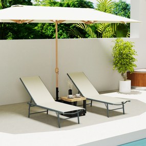 Outsunny Set de 2 șezlonguri pliabile din textilenă șezlong pentru grădină exterior reglabil 54 x 164 x 84 cm crem | Aosom Romania