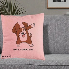 Perna Decorativa Caine Dab Have A Good Day, 40x40 cm, Roz, Husa Detasabila, Perna Inclusa, BEKZ®