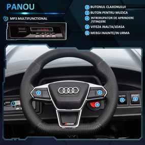 HOMCOM Masina Electrica pentru Copii 5 Ani Licenta Audi, Auto pentru Copii cu Telecomanda si Muzica, Centuri de Siguranta si Faruri, Neagra