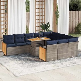 vidaXL Set canapele grădină perne 11 piese, gri, poliratan/lemn acacia