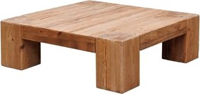 Măsuță de cafea pătrată din lemn de pin reciclat, natur, cu picioare masive și blat din panouri lungi, 38 x 120 x 120 cm, „Yakta”