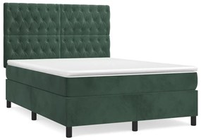 3143208 vidaXL Pat box spring cu saltea, verde închis, 140x200 cm, catifea