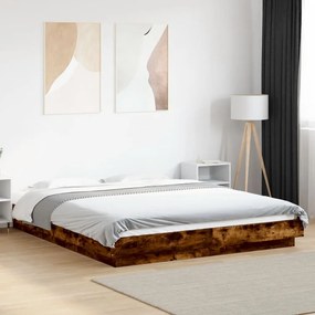 vidaXL Cadru de pat cu LED stejar fumuriu 160x200cm lemn prelucrat
