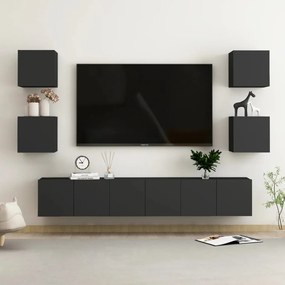 Set dulapuri TV, 7 piese, negru, PAL Negru, 60 x 30 x 30 cm (3 pcs), 1