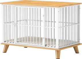 PawHut Cușcă pentru câini cu ușă cu închidere, pernă detașabilă, bună ventilație, oțel, 86x60x70 cm, Alb+Gri | Aosom Romania