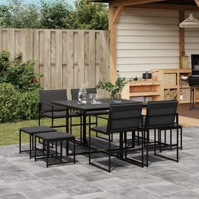 3295083 vidaXL Set mobilier de grădină, 9 piese, cu perne, negru, textilenă