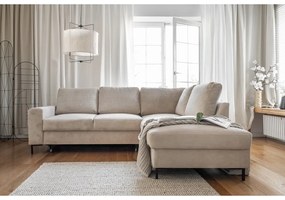 Colțar bej extensibil cu tapițerie din catifea reiată (cu colț pe partea dreaptă) Lofty Lilly – Miuform